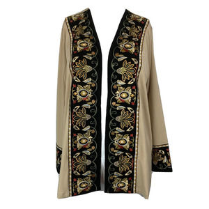NWT Bob Mackie Cardigan Womens Sz XS Beige Embroidered Stretch Knit Open‎ Kimono